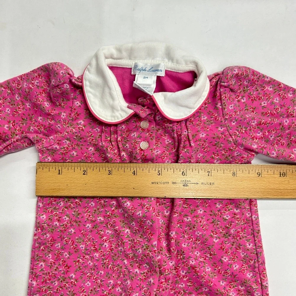 Ralph Lauren Floral Peter Pan Collar Footie Romper 3M Pink Cottagecore Preppy